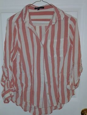 Striped Button-Up Shirt in Pink and White